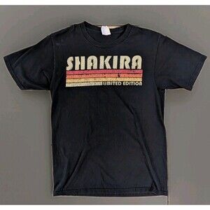 Shakira Limited Edition Graphic T-Shirt Black Small Retro Stripes Fan Tee